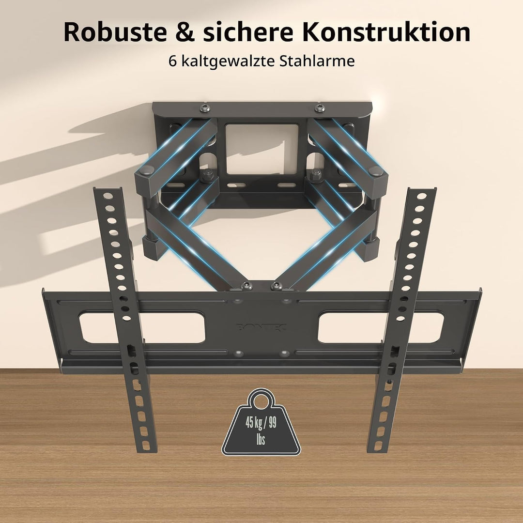 BONTEC TV Wandhalterung Schwenkbare Neigbare TV Halterung Vollbewegung für 23-70 Zoll Flach &amp; Curved