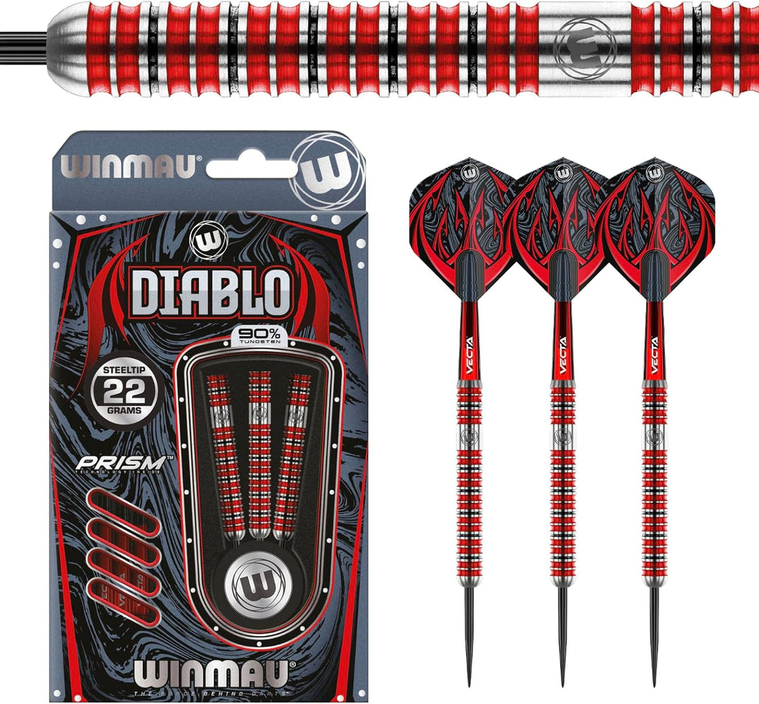 WINMAU Diablo Profi Stahlspitze Wolfram Dartpfeile mit Flüge und Stiele (Wellen) 24g Parallel, 24g P