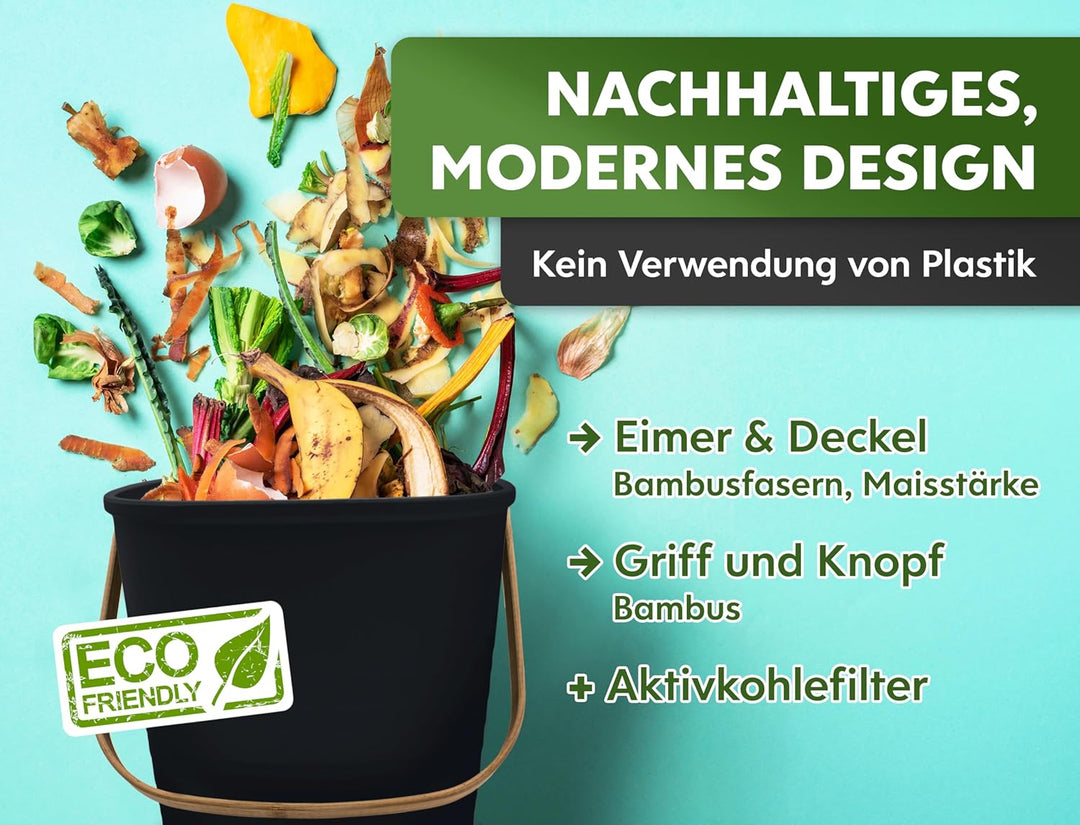 YourCasa Biomülleimer Küche klein 4L geruchsdicht für Biomüll - Komposteimer mit Aktivkohlefilter -