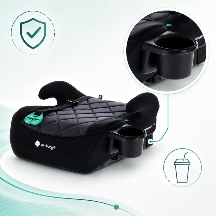 SUN BABY LITTLENEST PRO ISOFIX Booster Seat 125-150 cm i-Size R129 - Black | ISOFIX installation, cu
