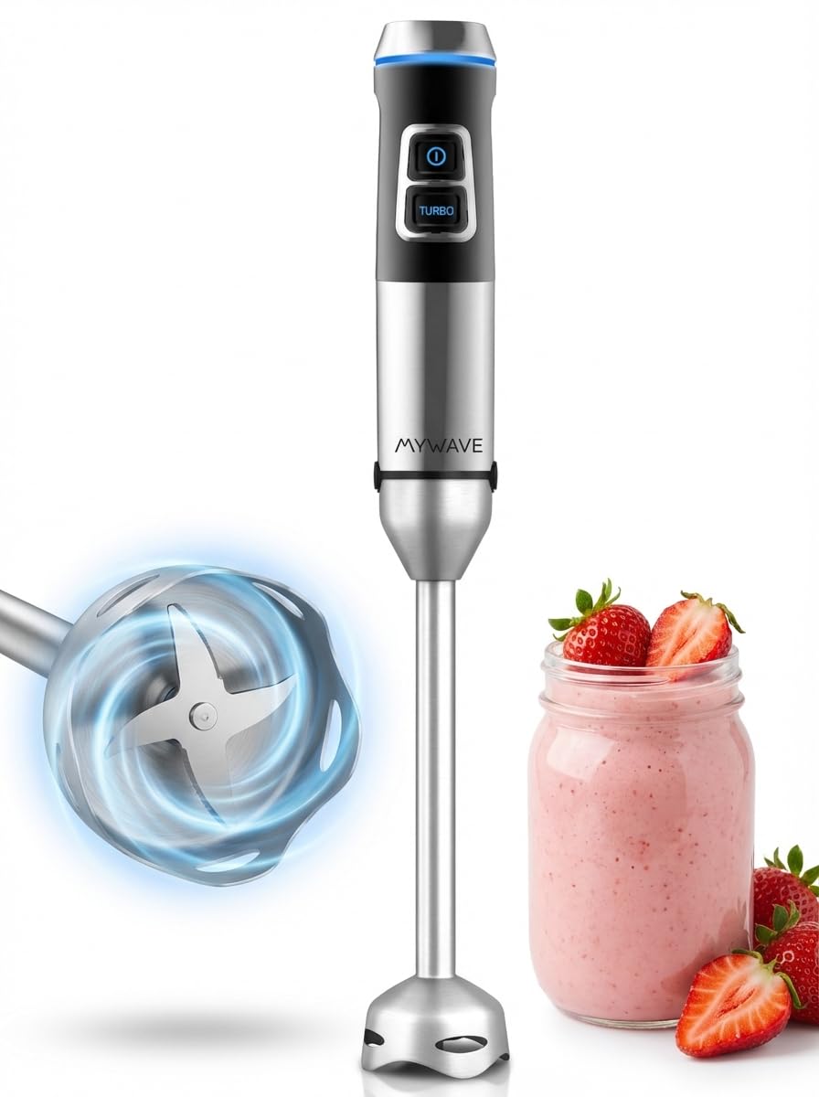 MYWAVE MWBTM-XXL Saona Stabmixer Für Feste und Flüssige Nahrungsmittel, Stainless Steel, Silber