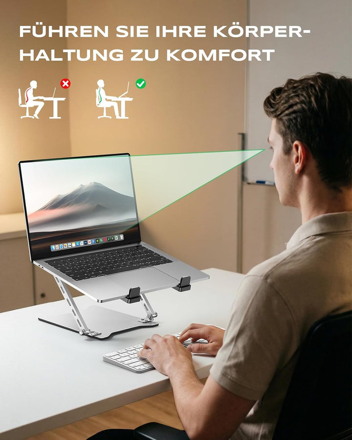 Babacom Ultraschlanker Tragbarer Laptop Ständer mit Zwei Stützstreben, Belüfteter, Höhenverstellbar