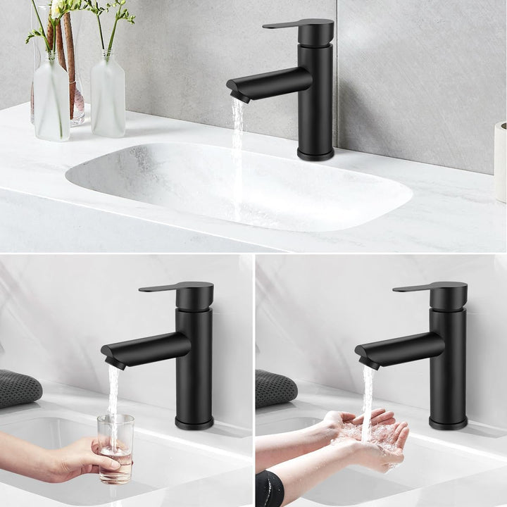 Waschbeckenamaturen Bad Schwarz, Warm und Kaltwasserhahn, Einhebelmischer Waschbecken, Wasserhahn Ba