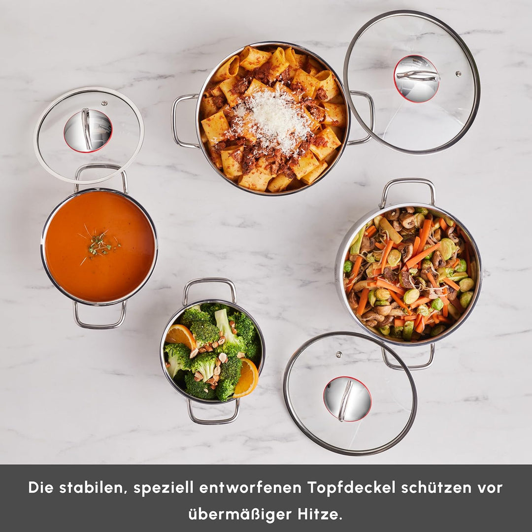 Karaca Emirgan 8-Tlg, Kochgeschirr Set aus Stahl Topfset, Kochgeschirr set, Kochtopfsets, Edelstahl,