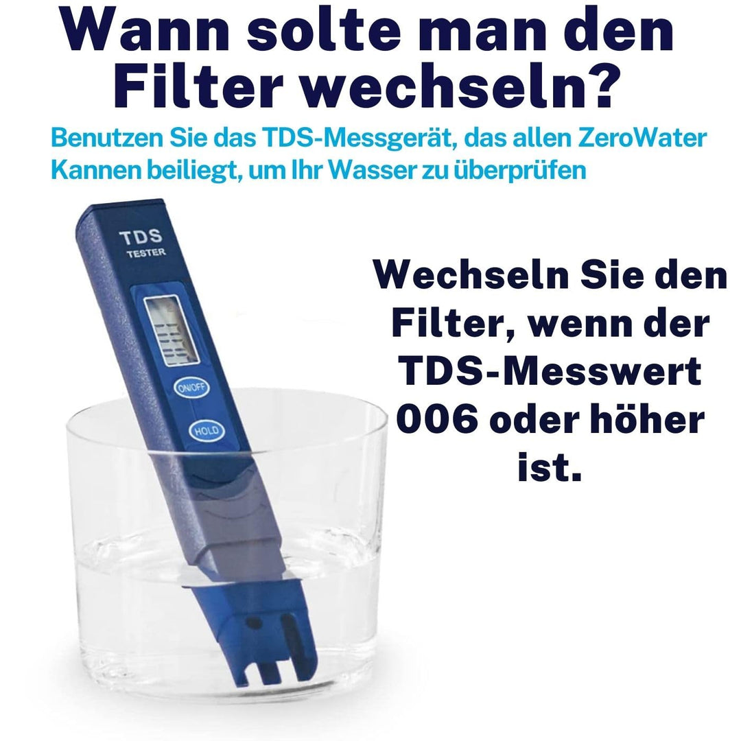 ZeroWater Wasserfilter Kombi-Set, 1,7 L Krug mit 3 Filterkartuschen und Wasserqualitätsmessgerät, BP