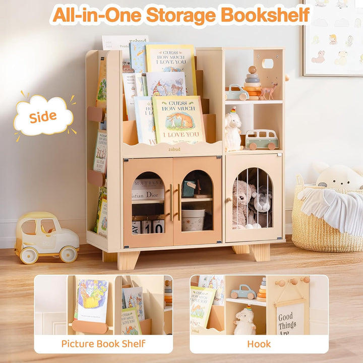 ROBUD Kinder bücherregal Karamellfarbe, Holz Standregal,mehrstufig, mit Spielzeugaufbewahrungszone,