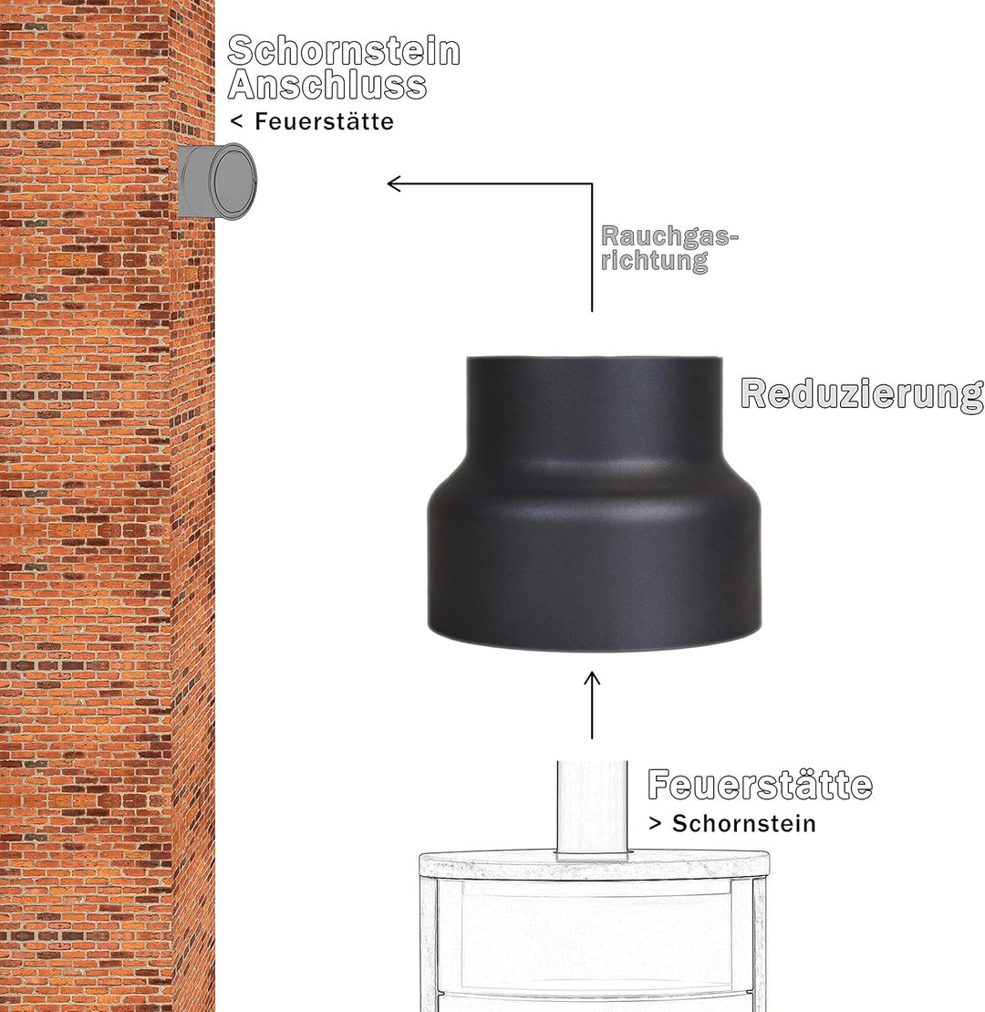 Ofenrohr Reduzierung Ø 150 mm auf Ø 130 mm Stahl blank unlackiert Ofenrohrreduzierung, Ø 150 mm auf