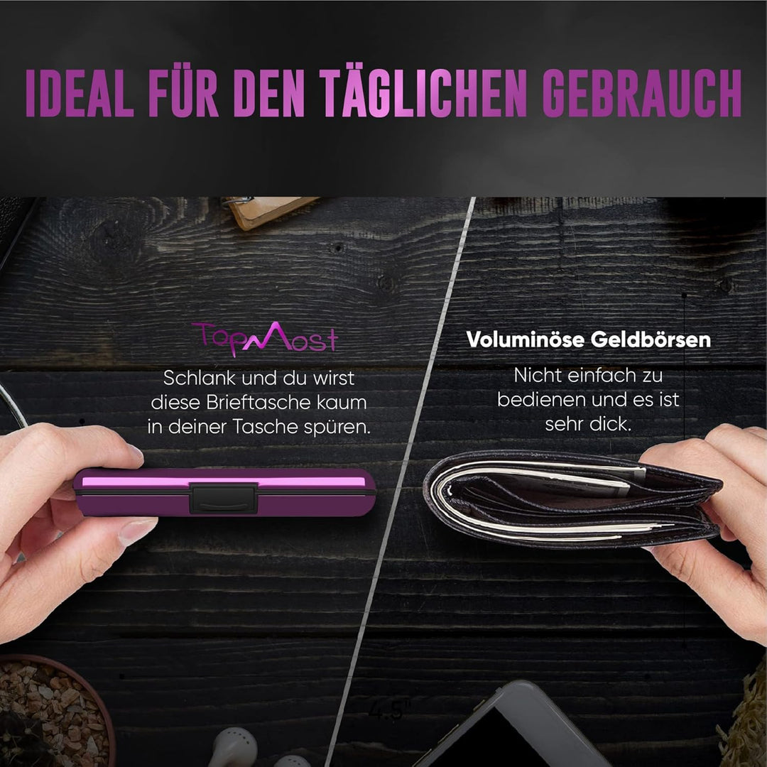TopMost Aluminium Kreditkartenetui mit RFID-Schutz für Damen & Herren - Geldbörse für 12 Karten und