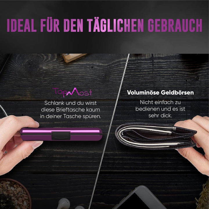 TopMost Aluminium Kreditkartenetui mit RFID-Schutz für Damen & Herren - Geldbörse für 12 Karten und