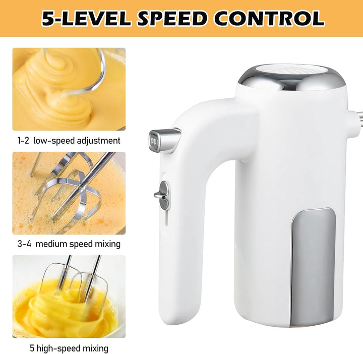 Handmixer 400W, Handrührgerät mit 5 Stufen & Turbo-Funktion, Edelstahl Rührgerät Hand Mixer mit 2 Rü