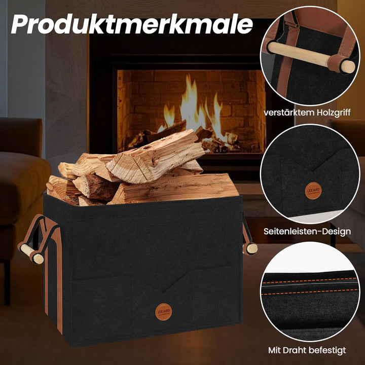 Holzkörbe für Kaminholz, Gross Holzkorb aus Filz Mit Metallrahmen, Seitentaschen und Griffen, auch a