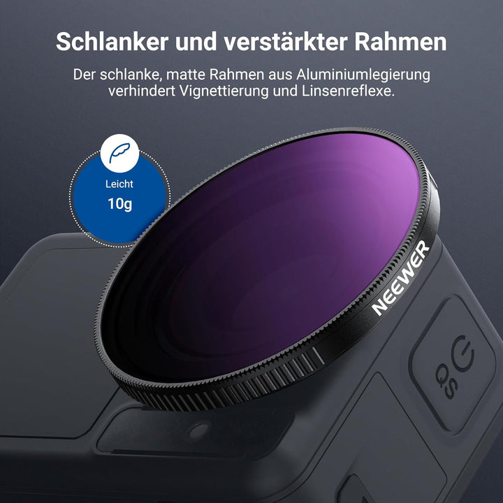 NEEWER Variabler ND Filter kompatibel mit DJI Osmo Action 5 Pro/4/3, ND64-256, 6-8 Stop, Snap On, me