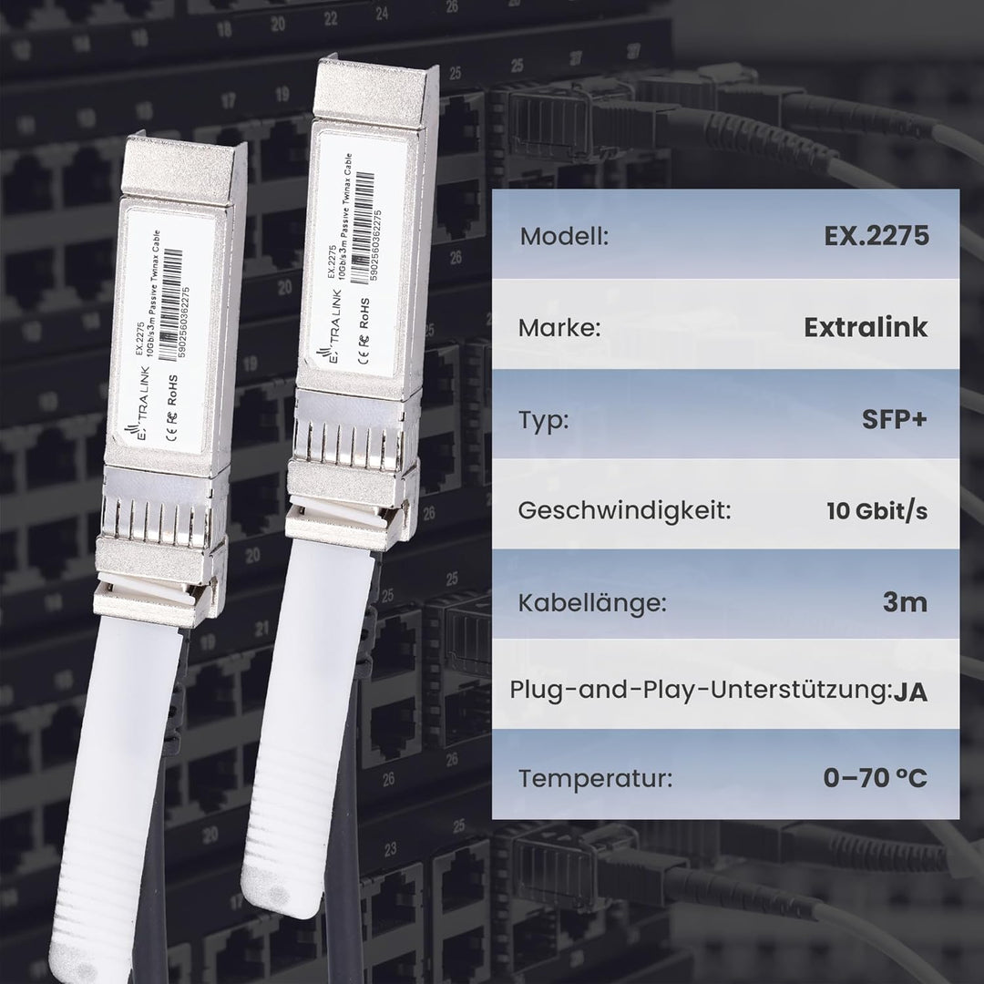 EXTRALINK DAC SFP+ Kabel 3m – Passives Twinax Kabel 10Gbit, SFP+ zu SFP+, MSA kompatibel, für Ubiqui