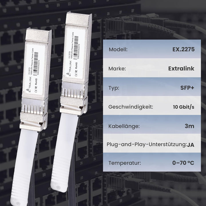EXTRALINK DAC SFP+ Kabel 3m – Passives Twinax Kabel 10Gbit, SFP+ zu SFP+, MSA kompatibel, für Ubiqui
