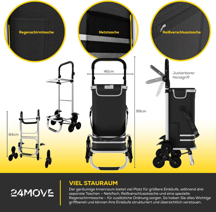 24MOVE® Einkaufstrolley Alegre klappbar mit 55L inkl. Kühlfach, Faltbarer 3in1 Trolley - Sackkarre u