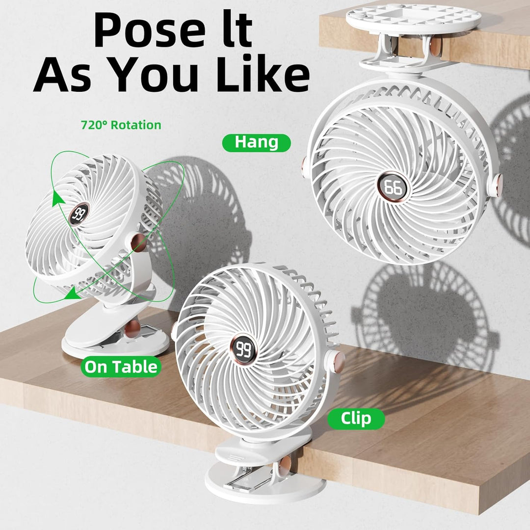 Schreibtischventilator, Mini-Ventilator, USB, leise, mit LCD-Display, 6000 mAh, kleiner Ventilator,
