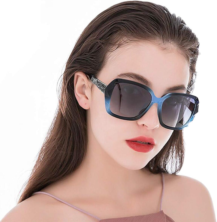 Sonnenbrille Damen Verspiegelt Verlaufsglas Polarisierte UV Schutz,Gross Polycarbonat Gläser Diamant