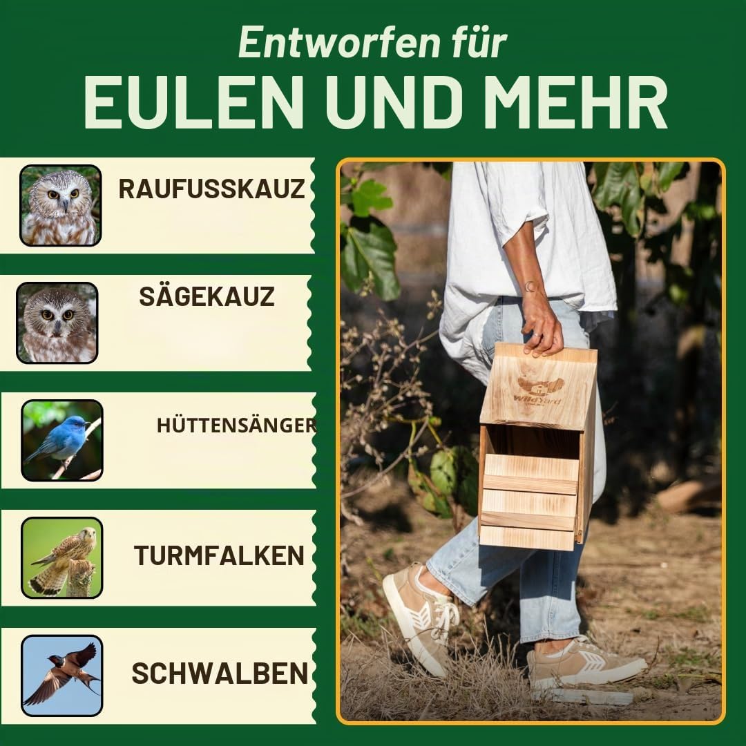 WildYard Turmfalke Nistkasten aus Zedernholz - Rustikal - Vormontierter grosser Eulenkasten mit Rein