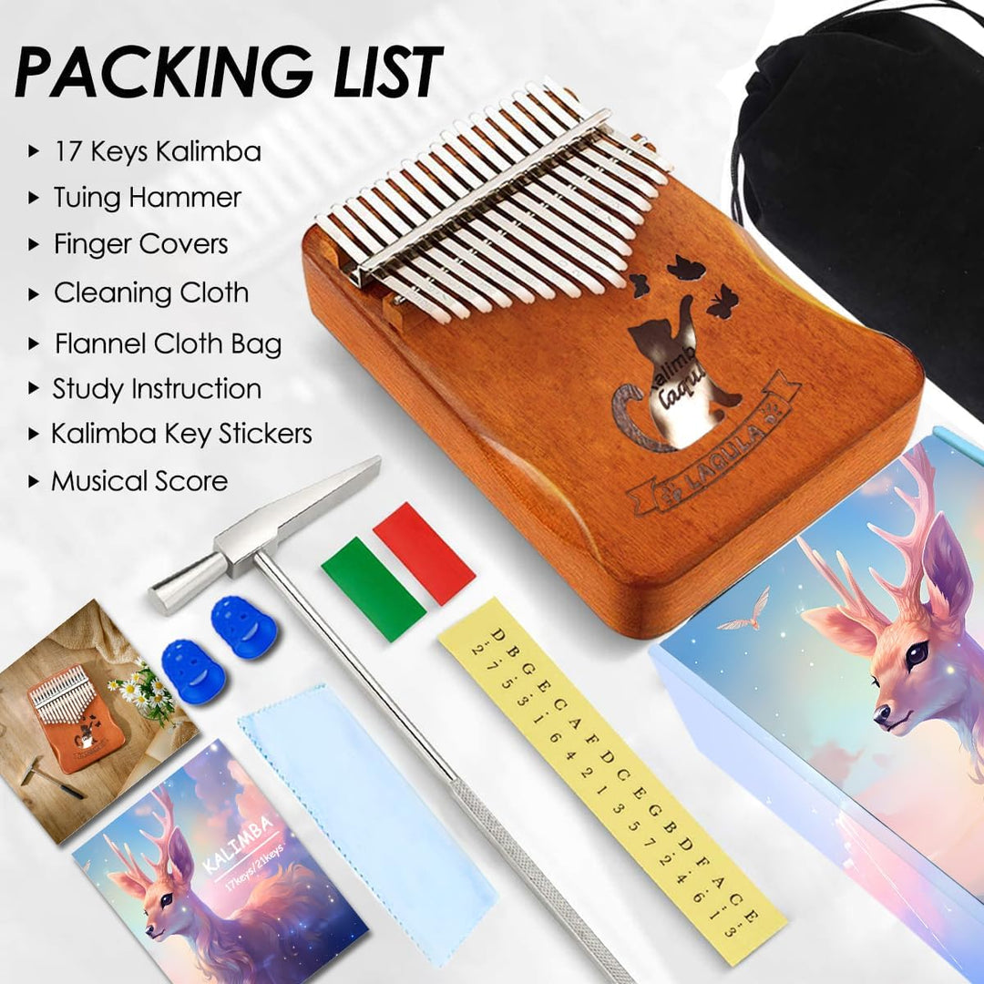 Kalimba 17 Schlüssel Daumenklavier - Katze Tragbares Mbira Sanza Finger Piano Professionelles Musiki