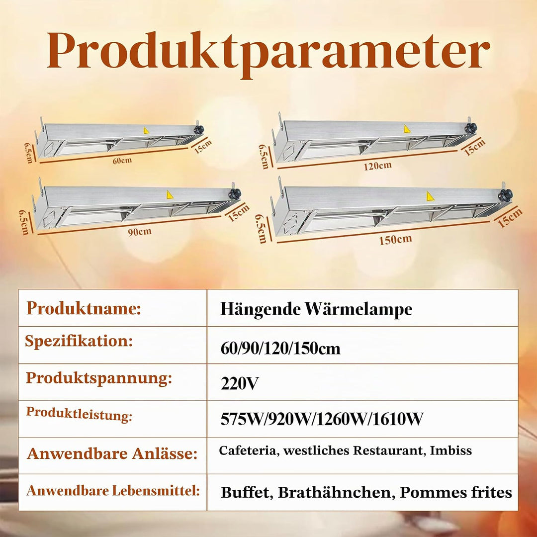 Wärmelampe Küche Gastro, Hängende Speisenwärmer Lampe mit Drehknopf-Temperaturregelung, Kommerzielle