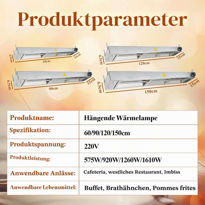 Wärmelampe Küche Gastro, Hängende Speisenwärmer Lampe mit Drehknopf-Temperaturregelung, Kommerzielle