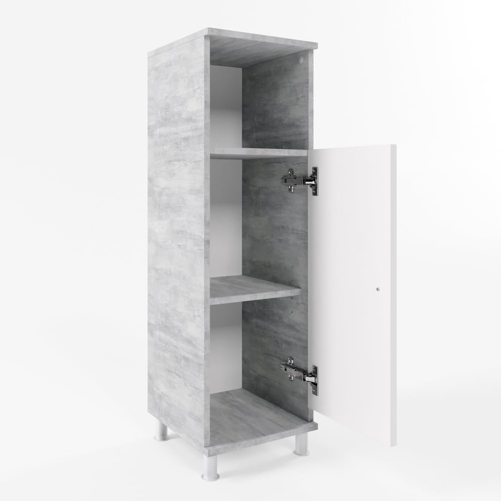 Vicco Midischrank Fynn, Beton/Weiss, 30 x 95 cm Beton 95 x 30 cm, Beton 95 x 30 cm