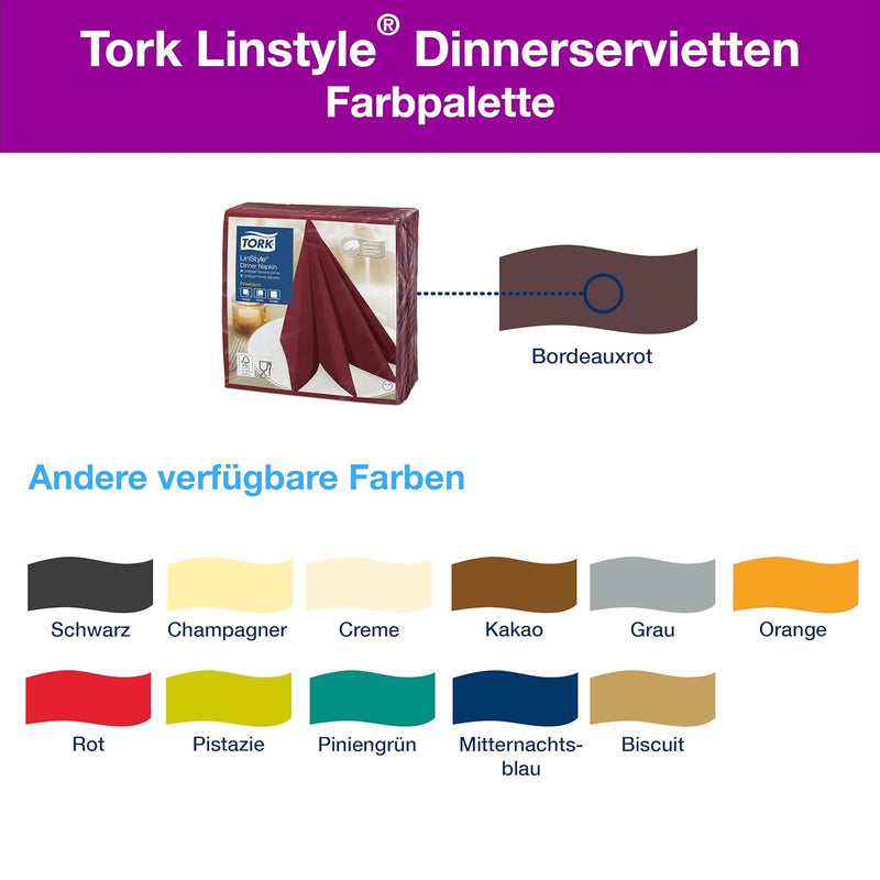 Tork 478855 Linstyle Premium Dinnerservietten Bordeauxrot / Servietten stoffähnlich und saugfähig /