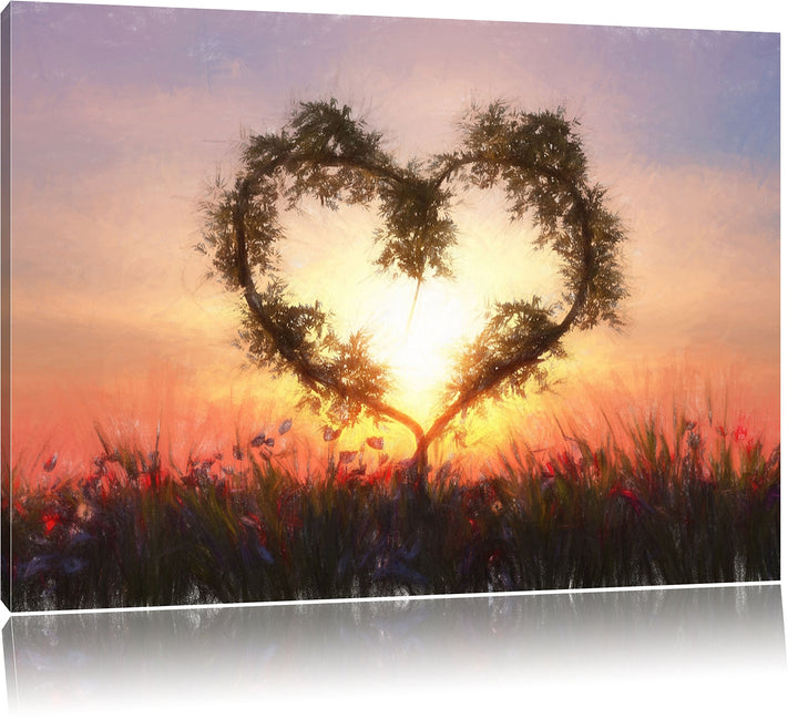 Pixxprint Herz aus Bambus / 100x70cm Leinwandbild bespannt auf Holzrahmen/Wandbild Kunstdruck Dekora