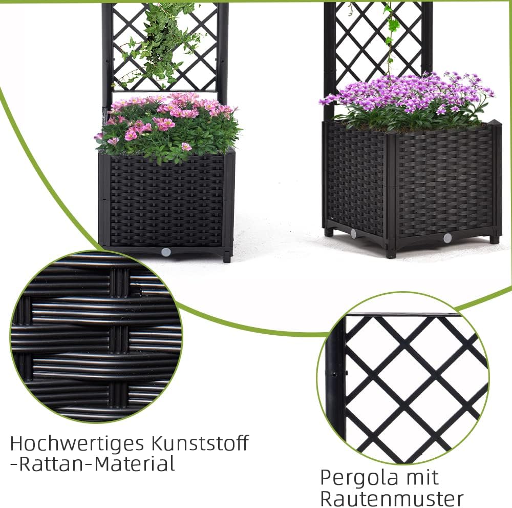 Mingone Pflanzgefäss mit Rankgitter Hochbeet Blumenkasten mit 1 Pflanzgefäss Wasserspeicher Balkonka