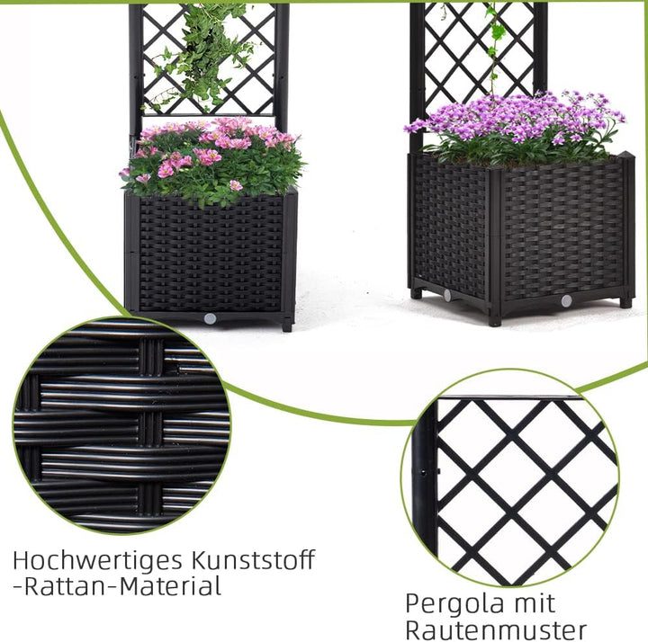 Mingone Pflanzgefäss mit Rankgitter Hochbeet Blumenkasten mit 1 Pflanzgefäss Wasserspeicher Balkonka