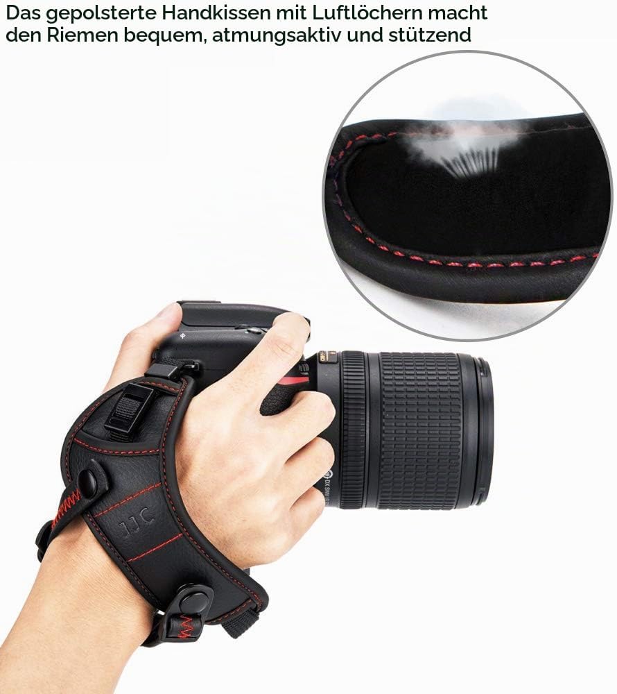 JJC Kamera Handschlaufe für DSLR Kameras Canon Nikon(mit U Typ Plate) Rot, Rot