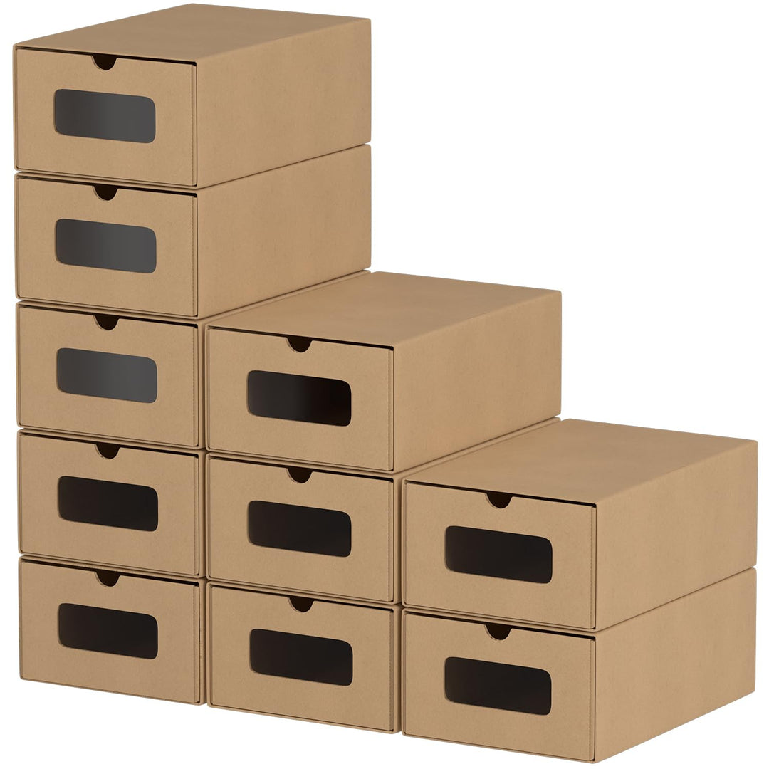 20x Schuhaufbewahrung REINBRAUN mit Sichtfenster – Faltbare Aufbewahrungsbox 35×23×13,5 cm Stapelbar
