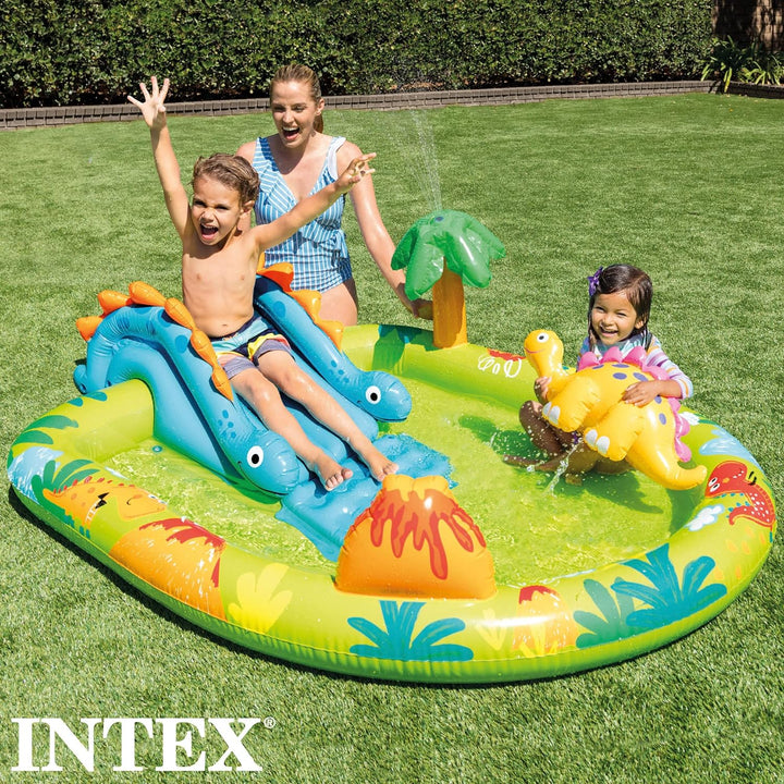 Intex 57166NP Spielplatz klein Dino dinausore Aufblasbares Spielfeld, Mehrfarbig