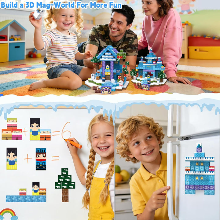 200 Stück Magnetblöcke, magnetische Bausteine, Magnetblöcke für Kinder von 4 bis 8 Jahren, magnetisc