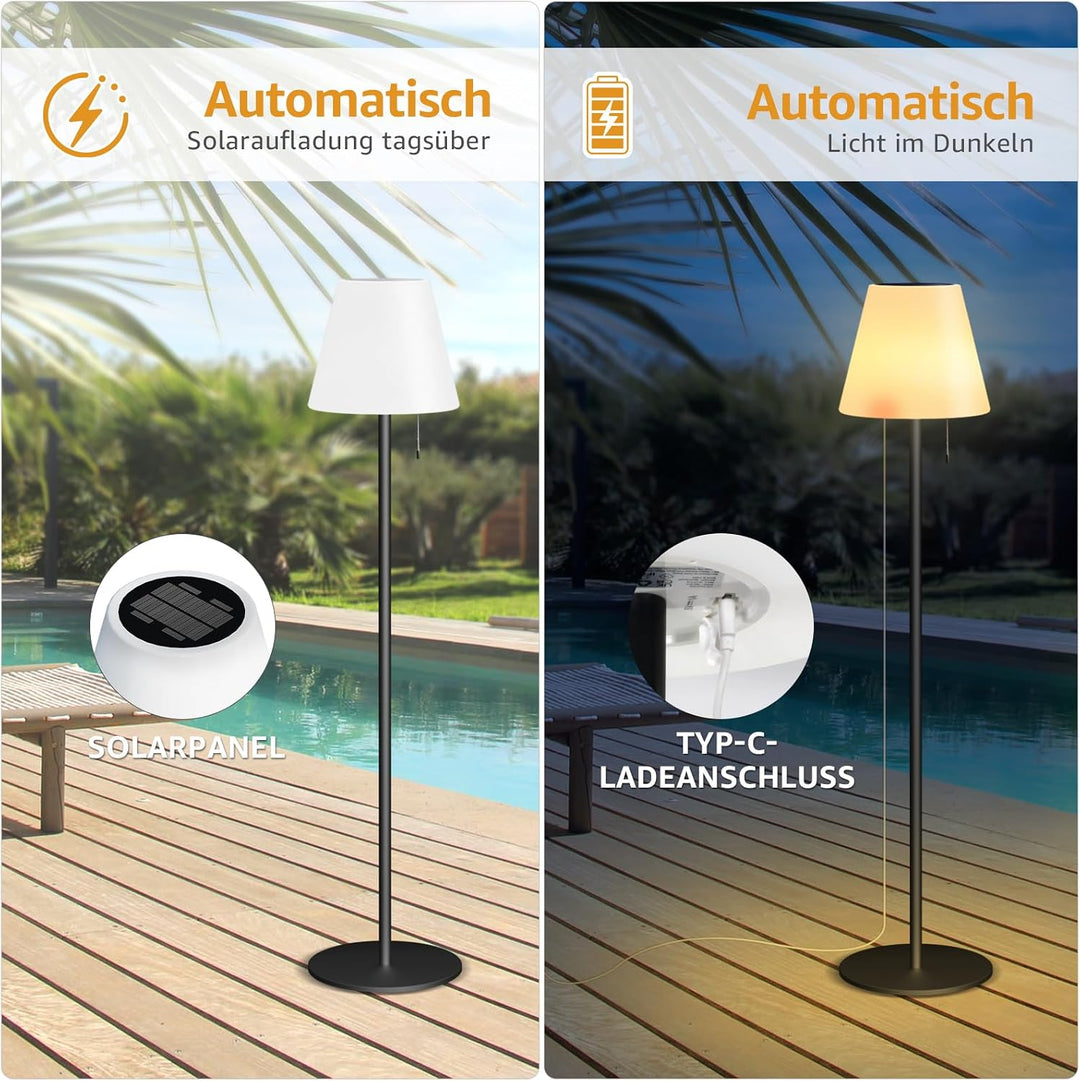 uuffoo Solar Stehlampe Aussen - Wiederaufladbare Dimmbare LED Stehlampen USB Höhenverstellbar Solarl