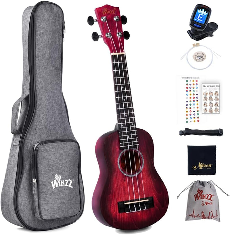 Winzz 21" Sopran Ukulele Anfänger Set Kinderm Erwachsene, Einzigartiges Farbdesign, mit Tasche, Stim