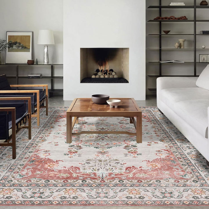 TALETA Mila Teppich Wohnzimmer, Blumenteppich Kurzflor,Wasserabweisender Orientalischer Küchenteppic