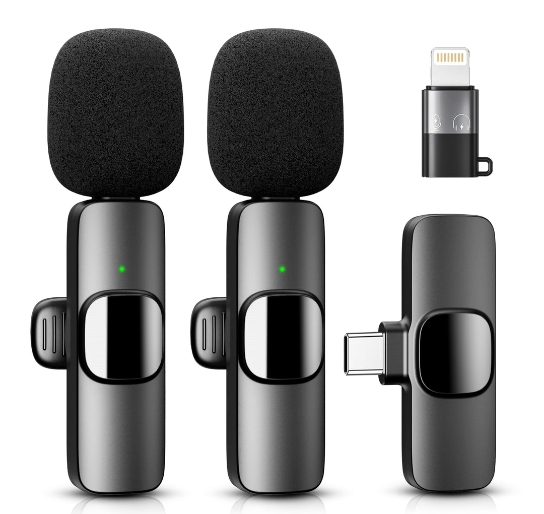 YRF Mikrofon für iPhone Android Handy, Kabelloses Lavalier Mikrofon-Schwarz, Schwarz