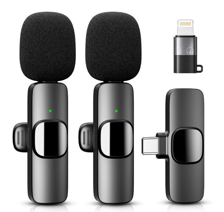 YRF Mikrofon für iPhone Android Handy, Kabelloses Lavalier Mikrofon-Schwarz, Schwarz