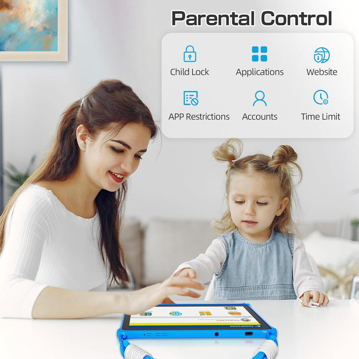 PRITOM 10-Zoll-Kinder-Tablet mit Android 13, 64 GB, erweiterbar auf 512 GB, Dual-Kamera, Tablet für