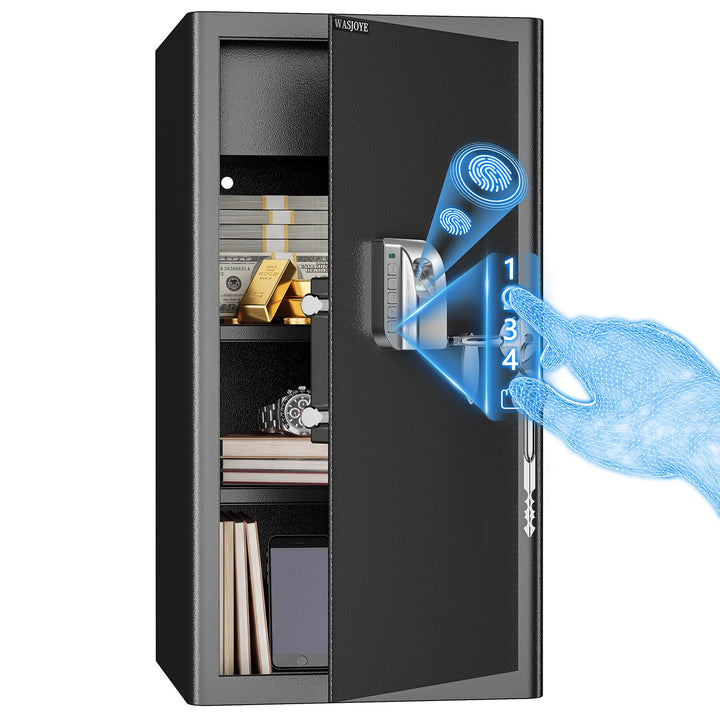 WASJOYE 103L Grosser Fingerabdruck Tresor für Zuhause, Safe mit Feuerfeste Schublade, Biometrischer