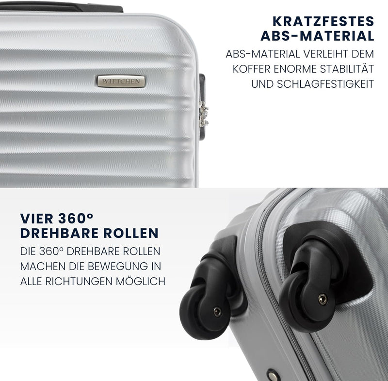 WITTCHEN Reisekoffer 3er Koffer-Set Rollkoffer Trolley Handgepäck Hartschale aus ABS mit 4 Spinner-R