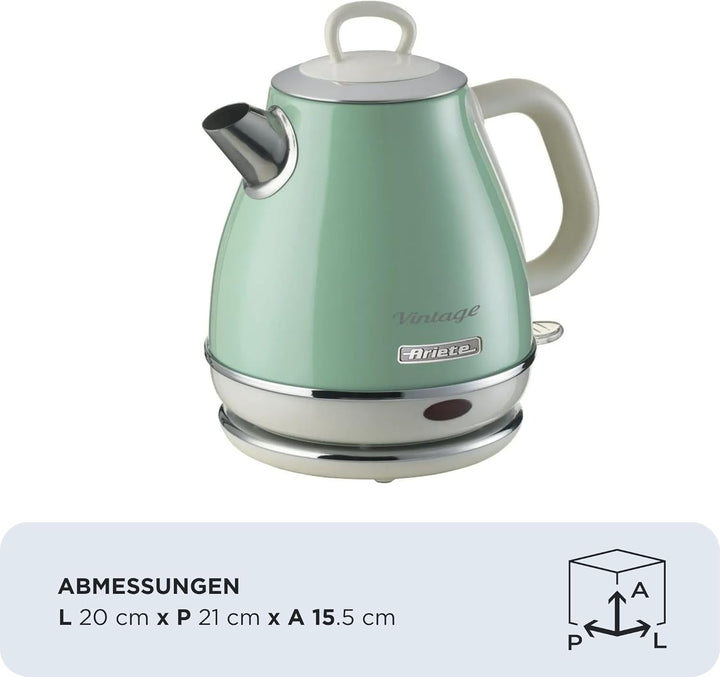 Ariete, 2868 Vintage, elektrischer Design-Wasserkocher aus Edelstahl für Aufgussgetränke, Tee und Kr