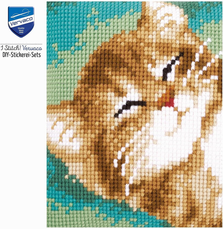 Vervaco Kreuzstichkissen Katze Kreuzstickpackung vorgedruckt, Aida, weiss, 40 x 40 x 0,3 cm