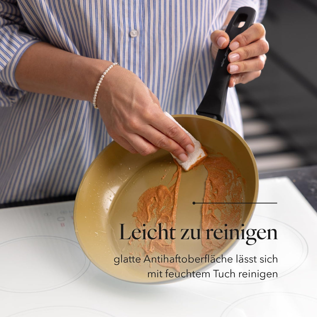 FLORINA AMVEGAN Aluminiumbratpfanne 24 cm I Hohe Haltbarkeit I Olivenöl-Keramikbeschichtung I Einfac