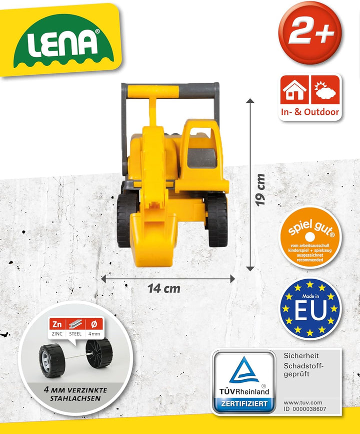 Lena 4211 EcoActives Bagger, Baustellenfahrzeug ca. 35 cm, robuster Schaufelbagger, natürlicher Holz