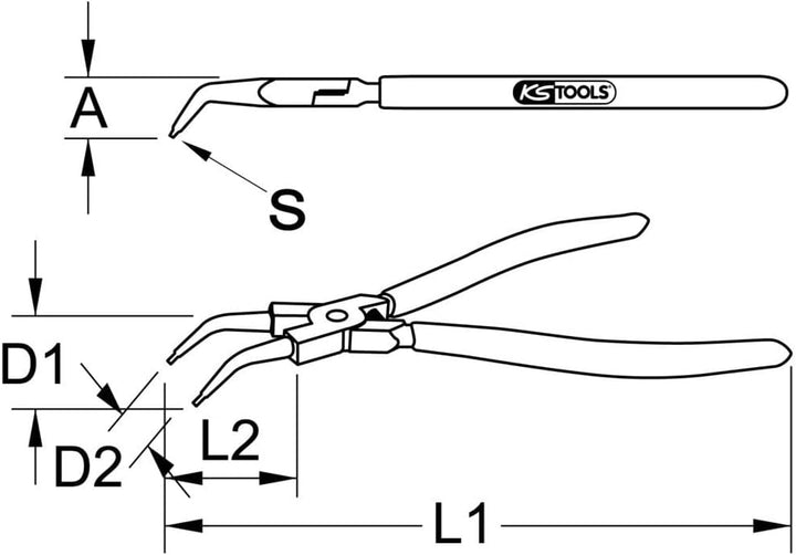 KS Tools 500.1038 Radlager-Sicherungszange, abgewinkelt, 240mm 240 mm, 240 mm