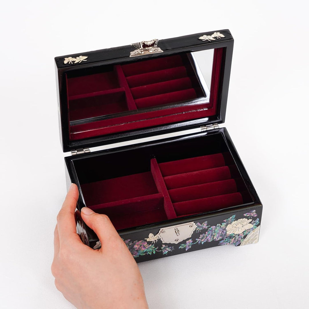 February Mountain Grosse Schmuck-Organizer-Box mit Spiegel, Perlmutt, luxuriöses Geschenk für Frauen