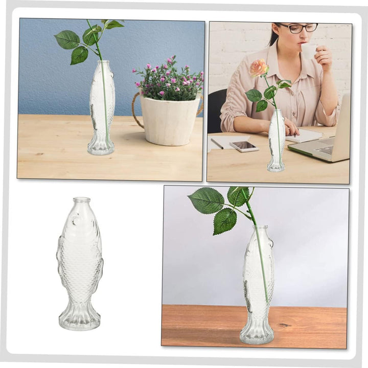 YARNOW Fischvase Aus Glas Mittelstück Pflanzenvase Klare Wunschflasche Vase Mit Blumenhalter Glasvas