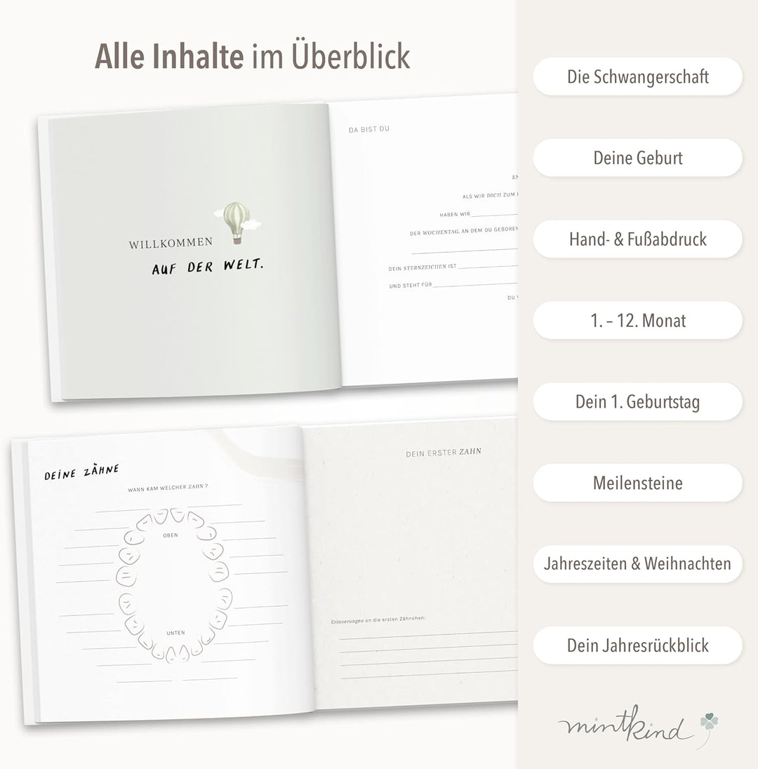 mintkind® Babytagebuch mein erstes Jahr Babyalbum Erinnerungsbuch Baby Coffee Table Edition Leinenei